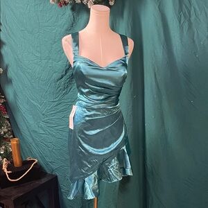 Chic Satin Mini Dress in Teal